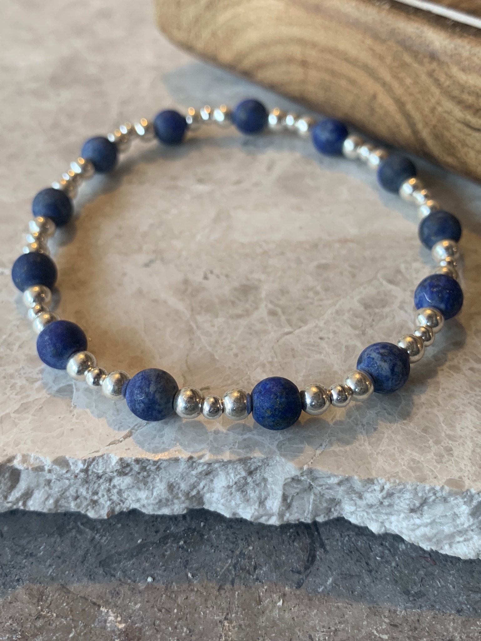 Sterling silver ands frosted blue beaded bracelet